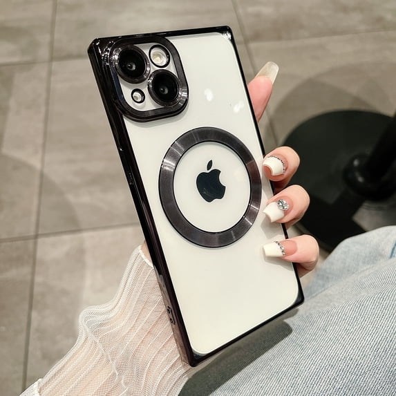 Allytechgroup Magnetic Case for iPhone 14 Plus, Camera Lens Protector Not Yellowing Support Wireless Chagring Slim Fit Shockproof Protective Clear Back Cover for iPhone 14 Plus, Black
