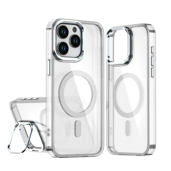 Allytechgroup Magnetic Case for iPhone 14 Plus, Clear Case with Kickstand Anti Yellowing Hard PC Support Wireless Charging Shockproof Back Cover For Apple iPhone 14 Plus, White