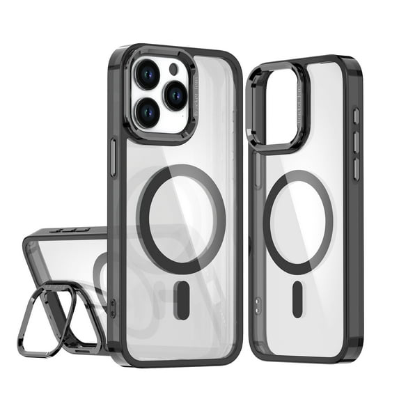 Allytechgroup Magnetic Case for iPhone 14 Pro, Clear Case with Kickstand Anti Yellowing Hard PC Support Wireless Charging Shockproof Back Cover For Apple iPhone 14 Pro, Black