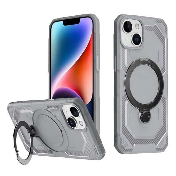 Allytechgroup Magnetic Case for iPhone 14, Support Wireless Charging Rugged Heavy Duty Durable Cover Case with Kickstand Shockproof Back Cover for iPhone 14, Gray