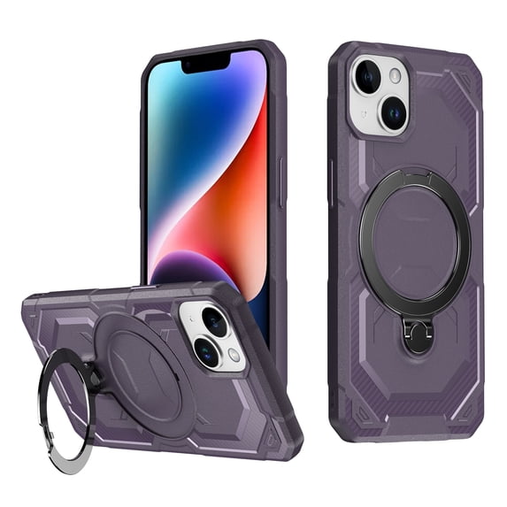 Allytechgroup Magnetic Case for iPhone 14, Support Wireless Charging Rugged Heavy Duty Durable Cover Case with Kickstand Shockproof Back Cover for iPhone 14, Purple
