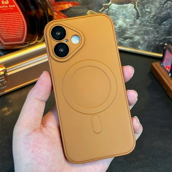 Allytechgroup Magnetic Case for iPhone 15, Built-in Camera Lens Protector Support Wireless Charging Military Grade Drop Protection Shockproof Magnetic Back Cover for iPhone 15, Brown