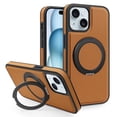 thumbnail image 1 of Allytechgroup Magnetic Case for iPhone 15, Built-in Invisible 360° Rotatable Kickstand, Compatible with MagSafe, PU Leather Slim Shockproof Protective Phone Case Cover, Brown, 1 of 7