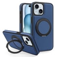 thumbnail image 1 of Allytechgroup Magnetic Case for iPhone 15 Plus, Built-in Invisible 360° Rotatable Kickstand, Compatible with MagSafe, PU Leather Slim Shockproof Protective Phone Case Cover, Blue, 1 of 7