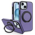 thumbnail image 1 of Allytechgroup Magnetic Case for iPhone 15 Plus, Built-in Invisible 360° Rotatable Kickstand, Compatible with MagSafe, PU Leather Slim Shockproof Protective Phone Case Cover, Purple, 1 of 7