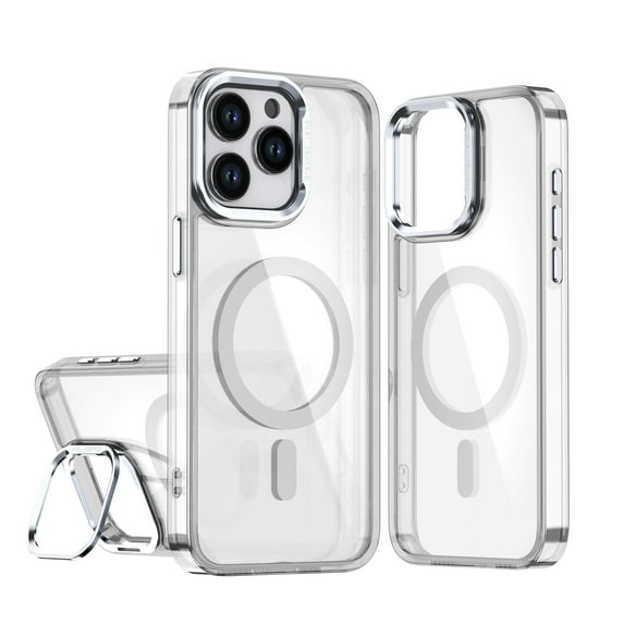 Allytechgroup Magnetic Case for iPhone 15 Plus, Clear Case with Kickstand Anti Yellowing Hard PC Support Wireless Charging Shockproof Back Cover For Apple iPhone 15 Plus, White