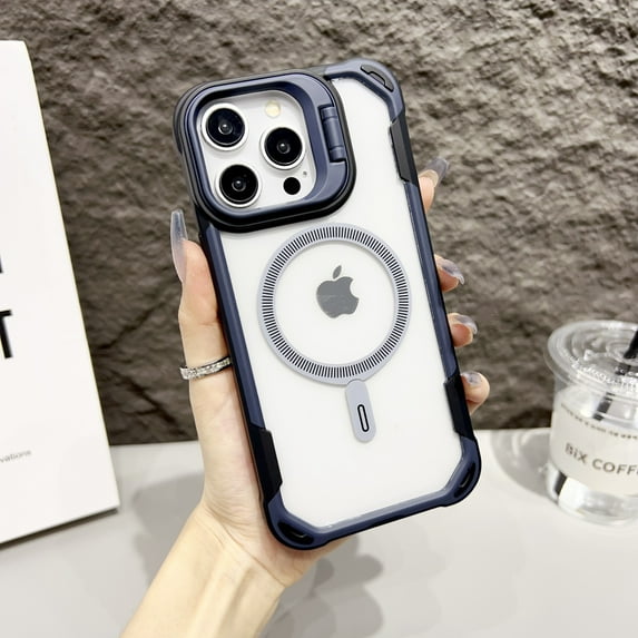 Allytechgroup Magnetic Case for iPhone 15 Pro Max with Camera Lens kickstand, Compatible with Mag-safe Slim Lightweight Rugged Heavy Duty Durable Cover Case Shockproof Bumper, Black