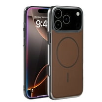 Allytechgroup Magnetic Case for iPhone 15 Pro Max, [Compatible with Magsafe] Slim Lightweight PU Leather PC TPU Rugged Shockproof Protective Back Cover Bumper for iPhone 15 Pro Max, Brown