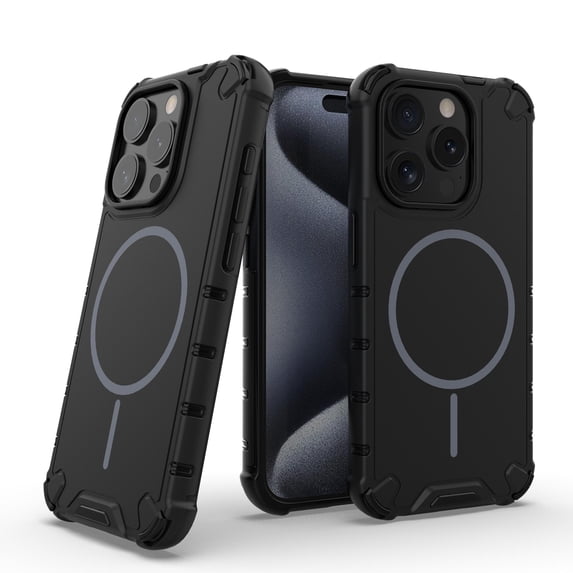 Allytechgroup Magnetic Case for iPhone 15 Pro Max, Hard PC Soft TPU Rugged Heavy Duty Durable Cover Case Support Wireless Charging Shockproof Protective Back Cover for iPhone 15 Pro Max, Black