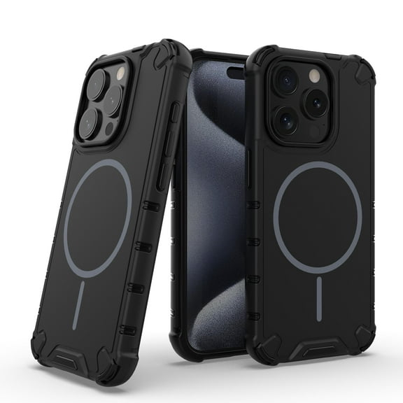 Allytechgroup Magnetic Case for iPhone 15 Pro Max, Hard PC Soft TPU Rugged Heavy Duty Durable Cover Case Support Wireless Charging Shockproof Protective Back Cover for iPhone 15 Pro Max, Black
