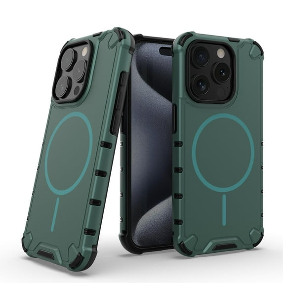 Allytechgroup Magnetic Case for iPhone 15 Pro Max, Hard PC Soft TPU Rugged Heavy Duty Durable Cover Case Support Wireless Charging Shockproof Protective Back Cover for iPhone 15 Pro Max, Darkgreen