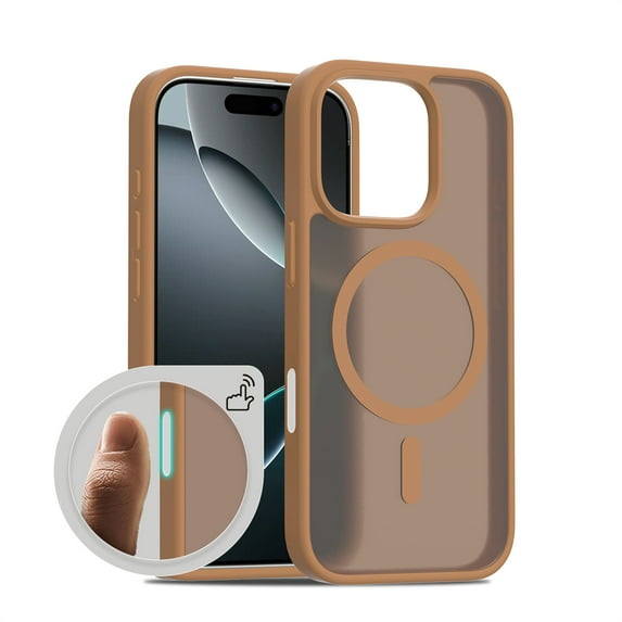 Allytechgroup Magnetic Case for iPhone 16, Built-in Camera Control Button Support Wireless Charging Slim Anti-stain Silky Touch Shockproof Protective Back Cover Bumper, Coffee