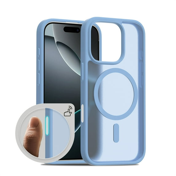 Allytechgroup Magnetic Case for iPhone 16, Built-in Camera Control Button Support Wireless Charging Slim Anti-stain Silky Touch Shockproof Protective Back Cover Bumper, Blue