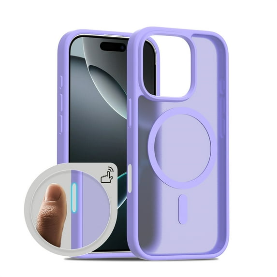 Allytechgroup Magnetic Case for iPhone 16, Built-in Camera Control Button Support Wireless Charging Slim Anti-stain Silky Touch Shockproof Protective Back Cover Bumper, Lightpurple