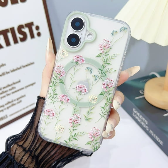 Allytechgroup Magnetic Case for iPhone 16 Plus, Flower Design Shell for Women Girls Compatible with MagSafe Anti-Yellowing Slim Shockproof Protective Back Cover for iPhone 16 Plus, A