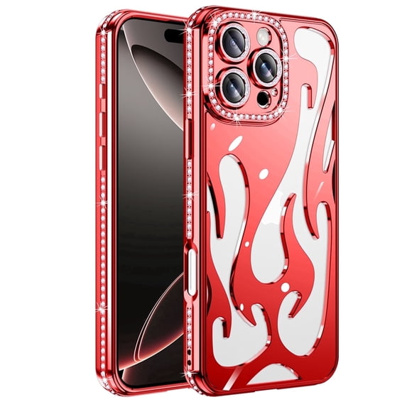 Allytechgroup Magnetic Case for iPhone 16 Plus, Slim Glitter Diamond Rhinestones Heat Dissipation Support Wireless Charging Shockproof Protective Back Cover for iPhone 16 Plus, Red