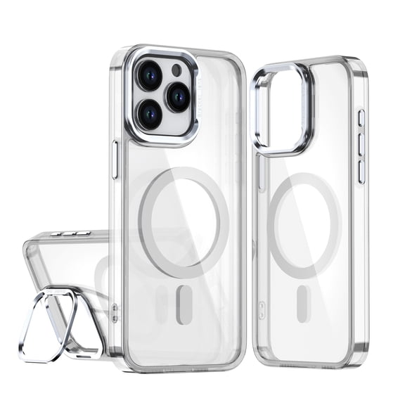 Allytechgroup Magnetic Case for iPhone 16 Pro Max, Clear Case with Kickstand Anti Yellowing Hard PC Support Wireless Charging Shockproof Back Cover For Apple iPhone 16 Pro Max, White