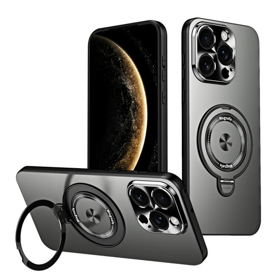 Allytechgroup Magnetic Case for iPhone 16 with Stand, Built-in Ring Holder Support Wireless Charging Shockproof Protective Back Cover for Apple iPhone 16, Black