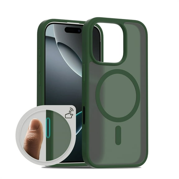 Allytechgroup Magnetic Case for iPhone 17, Built-in Camera Control Button Support Wireless Charging Slim Anti-stain Silky Touch Shockproof Protective Back Cover Bumper, Darkgreen