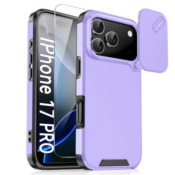Allytechgroup Magnetic Case for iPhone 17 Pro, Include 1x Screen Protector Sliding Camera Lens Protector Compatible with MagSafe Shockproof Anti-Scratch Slim Fit Phone Case for Women Men, Purple