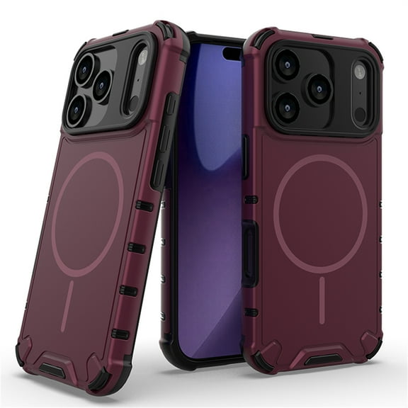 Allytechgroup Magnetic Case for iPhone 17 Pro Max, Hard PC Soft TPU Rugged Heavy Duty Durable Cover Case Support Wireless Charging Shockproof Protective Back Cover for Women Men, Plum