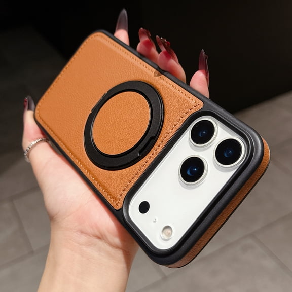 Allytechgroup Magnetic Case for iPhone 17 Pro Max, Ring Holder Kickstand Hybrid Compatible with Magsafe & Car Mount Anti-Scratch Phone Case Cover for iPhone 17 Pro Max Women Men, Brown