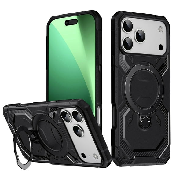 Allytechgroup Magnetic Case for iPhone 17 Pro Max, Support Wireless Charging Rugged Heavy Duty Durable Cover Case with Ring Holder Kickstand Shockproof Back Cover for iPhone 17 Pro Max, Black