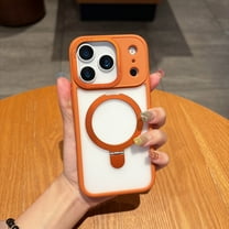 Allytechgroup Magnetic Case for iPhone 17 Pro, Slim Fit With Ring Holder Stand Translucent Wireless Charging Anti-Scratch Bumper Drop Protection Phone Case Cover for Women Men, Orange