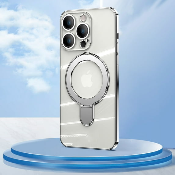 Allytechgroup Magnetic Clear Back Cover for Apple iPhone 12 Pro Max, Compatible with Magsafe Anti-Yellow Kickstand Case, Silver