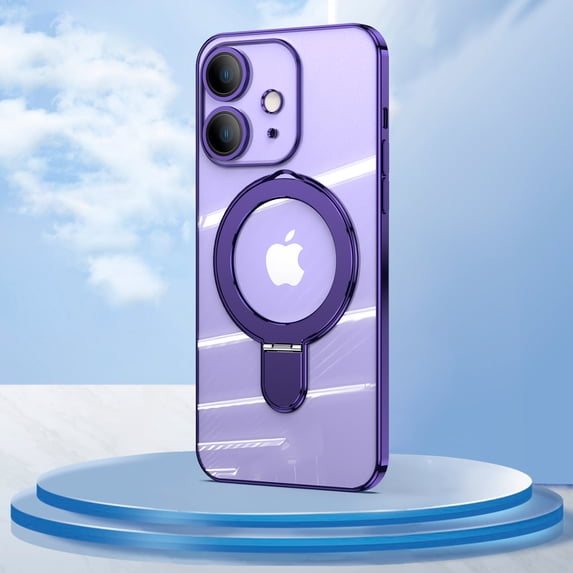 Allytechgroup Magnetic Clear Back Cover for Apple iPhone 14 Plus, Compatible with Magsafe Anti-Yellow Kickstand Case, Darkpurple