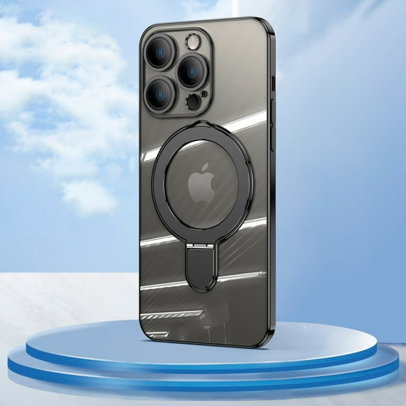 Allytechgroup Magnetic Clear Back Cover for Apple iPhone 14 Pro Max, Compatible with Magsafe Anti-Yellow Kickstand Case, Black