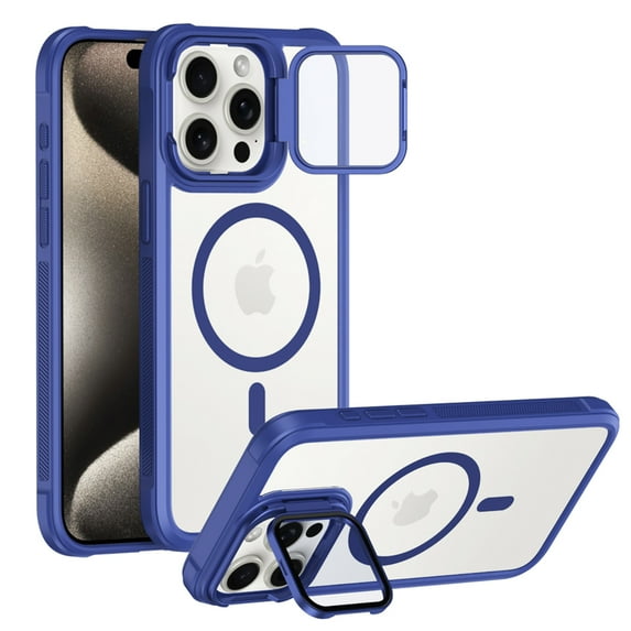 Allytechgroup Magnetic Clear Phone Case for Apple iPhone 14 Plus, Shockproof Anti-Yellow Camera Lens Kickstand Compatible with MagSafe and Car Mount Anti-Scratch Magnetic Case for Women Men, Blue