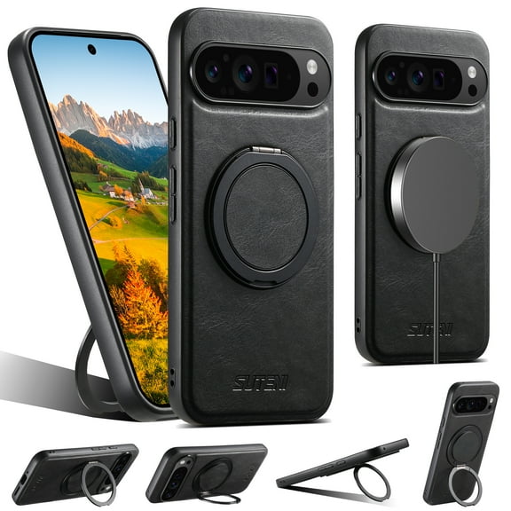 Allytechgroup Magnetic Compatible with Google Pixel 6 Pro Case with Stand, Compatible with Mag-safe 360° Rotatable Ring Holder Stand Shockproof Protective Back Cover for Women Men, Black