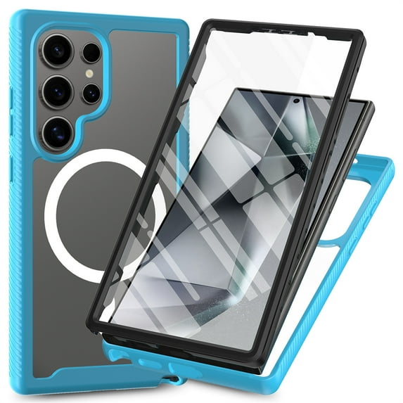 Allytechgroup Magnetic Compatible with Phone Case for Samsung Galaxy S25 Ultra, with Build in Screen Protector Clear Transparent Not-Yellowing Back Cover Case for Samsung Galaxy S25 Ultra, Lightblue