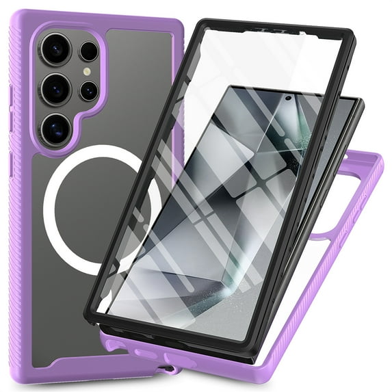 Allytechgroup Magnetic Compatible with Phone Case for Samsung Galaxy S25 Ultra, with Build in Screen Protector Clear Transparent Not-Yellowing Back Cover Case for Samsung Galaxy S25 Ultra, Purple