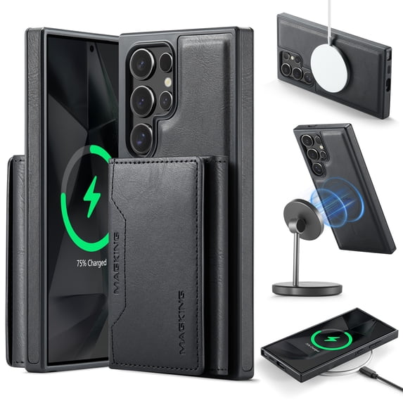 Allytechgroup Magnetic Compatible for Samsung Galaxy S25 Ultra Wallet Case, Detachable Cards Holder Wireless Charing Support Shockproof Protective Phone Cover for Samsung Galaxy S25 Ultra, Black
