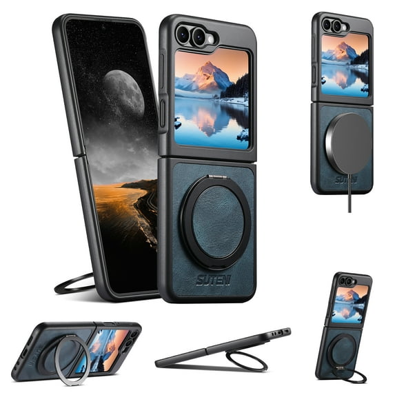 Allytechgroup Magnetic Compatible with Samsung Galaxy Z Flip 5 Case with Stand, Compatible with Mag-safe 360° Rotatable Ring Holder Stand Shockproof Protective Back Cover for Women Men, Blue