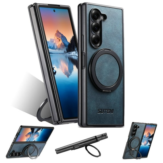 Allytechgroup Magnetic Compatible with Samsung Galaxy Z Fold 7 Case with Stand, Compatible with Mag-safe 360° Rotatable Ring Holder Stand Shockproof Protective Back Cover for Women Men, Blue