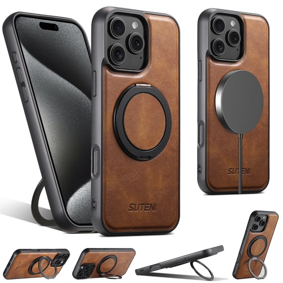 Allytechgroup Magnetic Compatible with iPhone 13 Case with Stand, Compatible with Magsafe 360° Rotatable Ring Holder Stand Shockproof Protective Back Cover for Apple iPhone 13, Brown