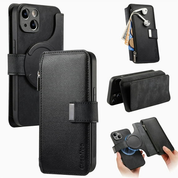 Allytechgroup Magnetic Compatible for iPhone 13 Pro Wallet Case with Credit Card Slot, PU Leather Kickstand Shockproof Protective Bunper Back Cover for iPhone 13 Pro, Black