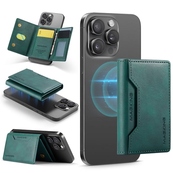 Allytechgroup Magnetic Compatible for iPhone 13 Wallet Case, Detachable Cards Holder Wireless Charing Support Shockproof Protective Phone Cover for iPhone 13, Green