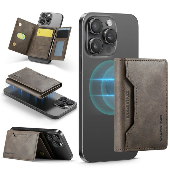 Allytechgroup Magnetic Compatible for iPhone 14 Plus Wallet Case, Detachable Cards Holder Wireless Charing Support Shockproof Protective Phone Cover for iPhone 14 Plus, Coffee