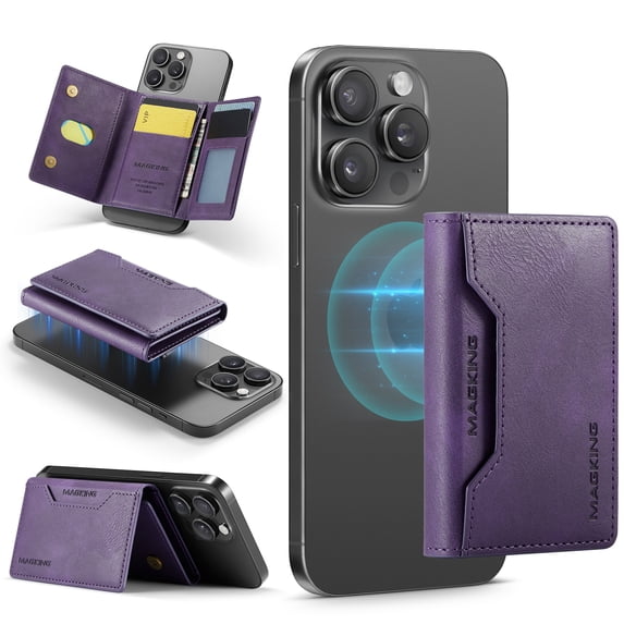 Allytechgroup Magnetic Compatible for iPhone 14 Plus Wallet Case, Detachable Cards Holder Wireless Charing Support Shockproof Protective Phone Cover for iPhone 14 Plus, Purple