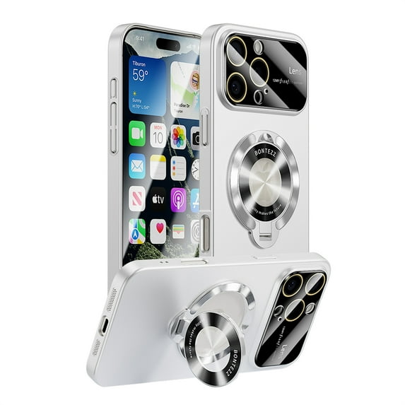 Allytechgroup Magnetic Compatible with iPhone 15 Case with Full Lens Coverage Protection, Built-in kiackstand Compatible with Magsafe Shockproof Protective Back Cover for iPhone 15, White
