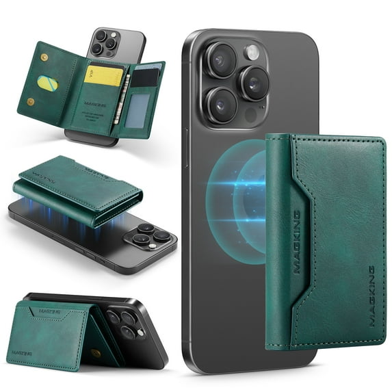 Allytechgroup Magnetic Compatible for iPhone 16 Pro Wallet Case, Detachable Cards Holder Wireless Charing Support Shockproof Protective Phone Cover for iPhone 16 Pro, Green