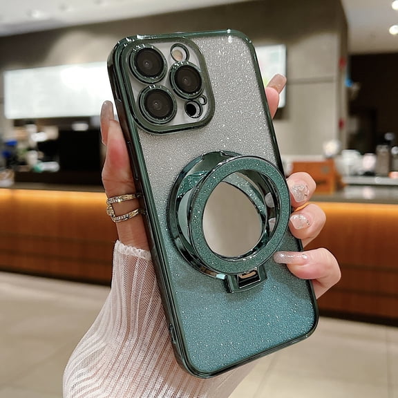 Allytechgroup Magnetic Compatible with iPhone XR with Camear Lens Protector, Bling Phone Case with Kickstand Compatible with Magsafe for Women Girls Shockproof Protective Back Cover, Green