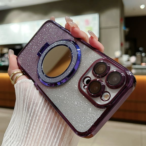 Allytechgroup Magnetic Compatible with iPhone XS/X with Camear Lens Protector, Bling Phone Case with Kickstand Compatible with Magsafe for Women Girls Shockproof Protective Back Cover, Darkpurple