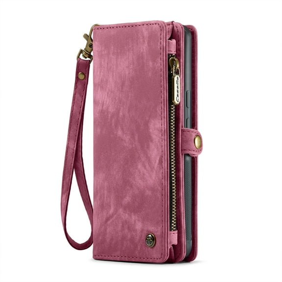 Allytechgroup Magnetic Detachable Wallet Case for iPhone 15 with Card Slots & Zipper Pocket, Support Wireless Charging, PU Leather Wrist Strap Shockproof Full Protection Flip Case, Red