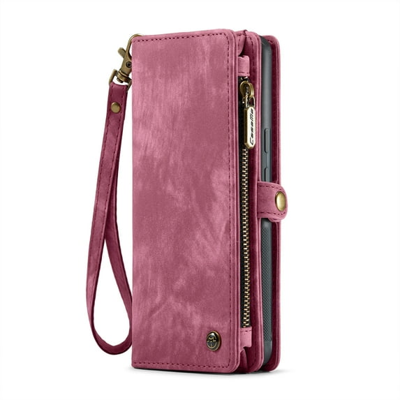 Allytechgroup Magnetic Detachable Wallet Case for iPhone XR with Card Slots & Zipper Pocket, Support Wireless Charging, PU Leather Wrist Strap Shockproof Full Protection Flip Case, Red