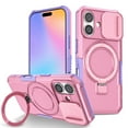 thumbnail image 1 of Allytechgroup Magnetic For iPhone 16 Plus Case with Ring, [1x Screen Protector] [Slide Camera Cover] Military Grade Drop Protection Back Cover For iPhone 16 Plus, Pink, 1 of 10